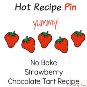 A most popular pin! Easy no bake strawberry chocolate tart recipe.
