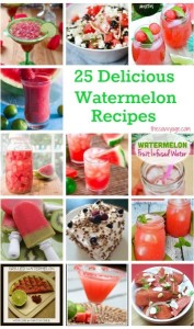 Watermelon Round Up! Enjoy 25 delicious watermelon recipes including watermelon salads, drinks, cocktails and desserts.