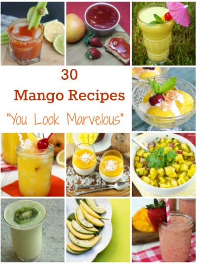 Collage of 30 Mango recipes.