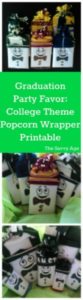 No sew DIY. College theme graduation party favor. Easy to make Popcorn Wrapper Printable.