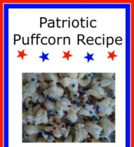 Noone can eat just one! Easy and quick Patriotic Puffcorn recipe.