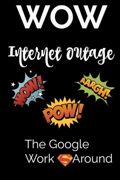 Wow Internet outage in capitals letters with superhero bubbles of wow, aargh, pow!