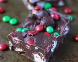 Christmas Fudge with M&M topping