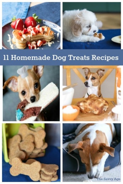 Collage of dog photos and dog treats.
