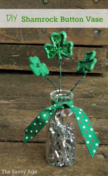 Shamrock Button Vase made with a small vial and button flowers with stems.