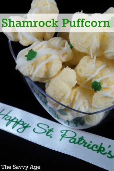 Easy and yummy Shamrock Puffcorn recipe for St. Patrick's Day!