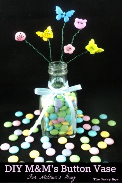 Easy DIY M&M's Button Vase! Use your craft stash and the Dollar Store to make this cute whimsical gift!