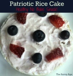 Easy no bake Patriotic Rice Cake recipe. Healthy snack for the summer red white and blue holidays!