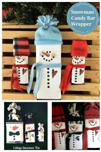 Collage Snowman Popcorn Wrapper and Snowman Candy Bar Wrapper Christmas stocking stuffers.