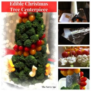 Edible Christmas centerpiece, materials and vegetables.