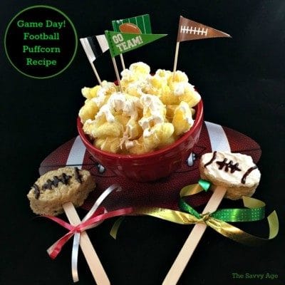 Quick and easy Football Puffcorn recipe! The No Bake treat perfect for game day!