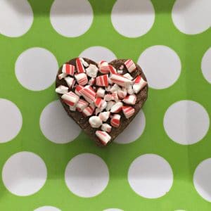 Fudge heart with crushed candy canes as topping.