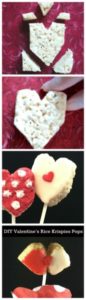 Red and white heart Valentine's Day popsicles made from Rice Krispies.