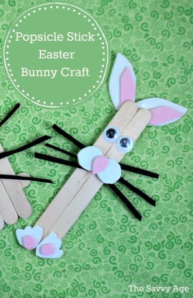 Cute Popsicle Stick Easter Bunny! Perfect popsicle stick craft for toddlers and younger kids.