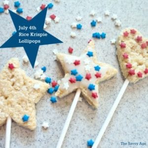 July 4th Rice Krispie Lollipops recipe are easy to make and decorate. Fun Patriotic DIY for kids to create their own lollipops for the patriotic holiday!