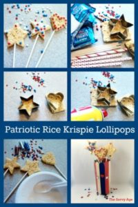 Easy Patriotic Rice Krispie Lollipop recipe for the summer! Celebrate the red, white and blue with this easy and quick lollipop for kids to create during summer vacation.