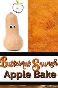Cartoon of apple and butternut squash with Butternut Squash Bake.