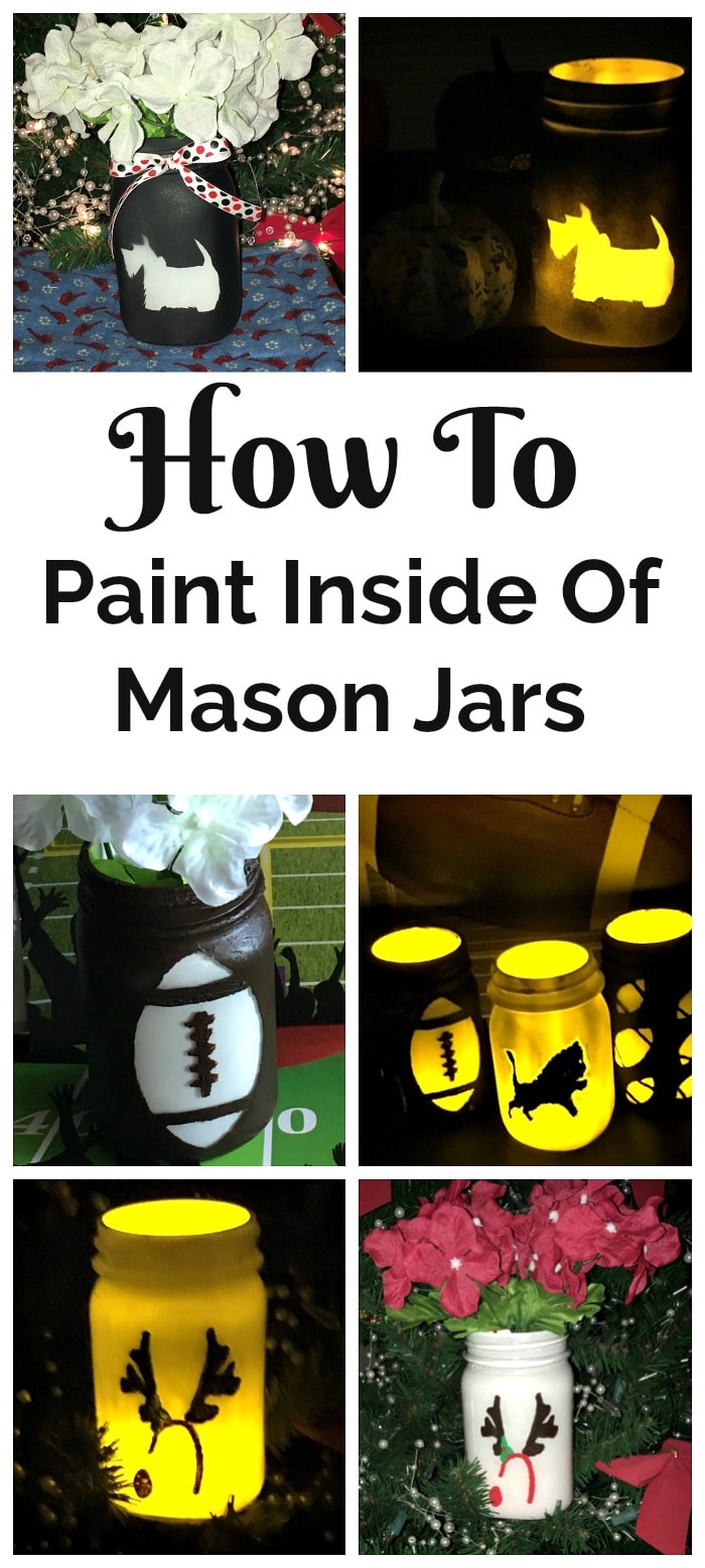 Collage of painted holiday mason jars