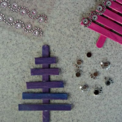 Popsicle stick tree, jewel stickers.