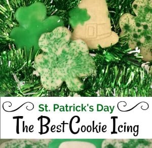 Shamrock cookies with green and white icing.