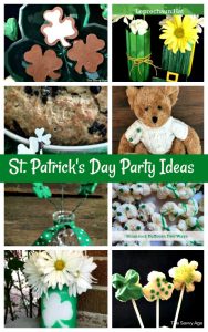 Collage of St. Patrick's Day crafts, food, party ideas.