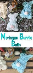 Collage of meringue bunnie cookies with bunnie butts