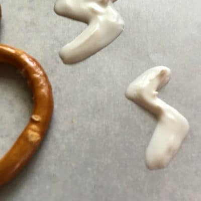 white chocolate handle and pretzel