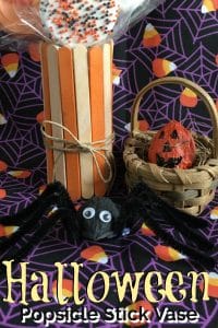 Halloween popsicle stick vase with flowers.