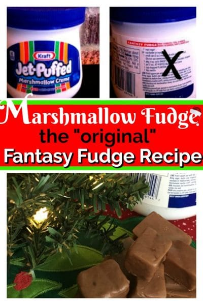 Fudge square and marshmallow fluff jars.