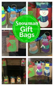 Collage of snowman gift bags.