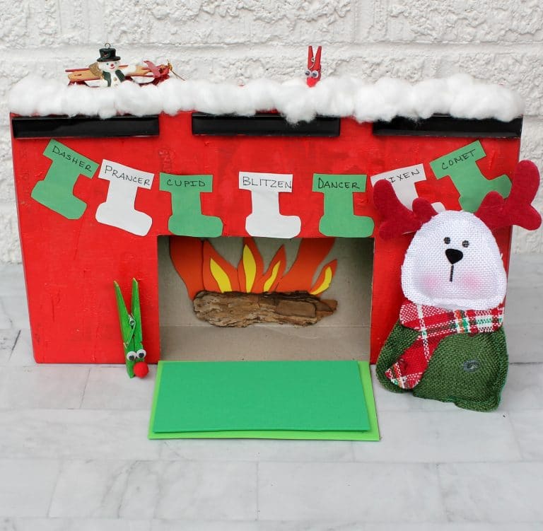 Recycled Christmas Cereal Box Craft: Santa’s Fireplace